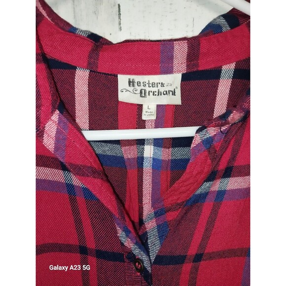Hester & Orchard Shirt Womens L Red Plaid Flannel Button Up Long Sleeve - Picture 4 of 7